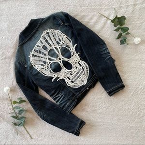 Lace Skull Jean Jacket